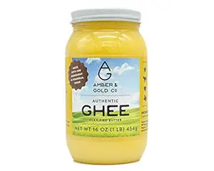 Amber & Gold - Authentic Ghee - Keto, Paleo & Gluten Free Friendly Food - Great for Healthy Snacks, Toast, Crackers, Pasta, Coffee Creamer & Cooking - 16oz