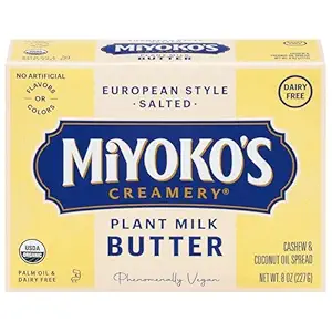 MIYOKO'S CREAMERY Organic Salted Vegan Butter, European Style Cultured Plant Milk Butter, 8 Ounce (Pack of 1)