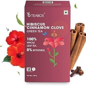 Teabox Hibiscus Cinnamon Clove Green Tea 100 grams Loose Tea | A Unique Herbal & Spice Infusion | Natural Hibiscus, Cinnamon & Clove