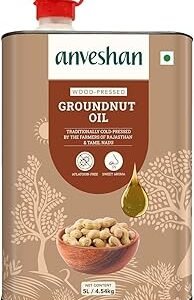 Anveshan Empowering farmers with technology Anveshan Wood Pressed Groundnut Oil - 5 Litre | Tin Can | Kolhu/ Kacchi Ghani/ Chekku | Peanut Oil | Natural | Chemical-Free | Cold Pressed Groundnut Oil for Cooking
