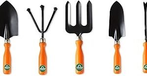 TrustBasket Gardening Hand Tools Set - 5 Pcs (Cultivator, Big and Small Trowel, Weeder, Fork) | Gardening Tools for Home Garden | Durable Plant Tool Kit | Farming Tools