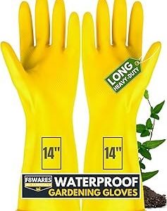F8WARES 14 Inch Thick & Heavy Duty Latex Rubber Gardening Gloves - Long Hand Gloves for Garden Work - Handling Accessories Tools for Home Garden,Dairy Farming & Beekeeping Pack of 1, Yellow