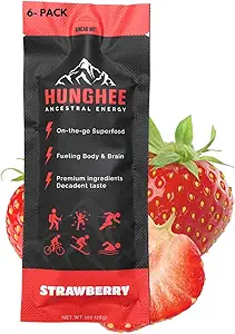 Ancestral Energy Strawberry Pack | Organic Grass-Fed Ghee & Raw Honey Blend | Animal-Based Energy Boost for Athletes | Hiking, Cycling, Running, Backpacking | Healthy Snack (Pack of 6)