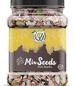 Wellcure Mix Seeds Diet Snacks | Healthy Snack | Seed Mix Omega Rich Roasted Pack of Pumkin Seed, Sunflower Seed, Water Melon Seed, Flax Seed and chia Seed Mix for Eating (500g)