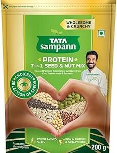 Tata Sampann Protein 7-in-1 Seed & Nut Mix | Power Packed & Crunchy Snack | Trail Mix | Rich in Protein & Dietary Fibre | Rich in Magnesium & Phosphorus | 200g | Roasted Pumpkin, Watermelon, Sunflower, Flax, Chia, Sesame Seeds & Soya Nuts