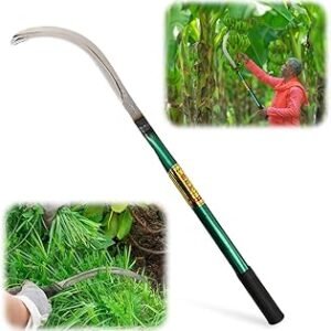 HASTHIP® Sickle Weed Remover Tool - Safety Sickle Garden Tool - Steel Curved Blade Sickle for Cutting Grass with 40CM Long Handle - Hand Weeder Agriculture Tools for Farming Harvesting & Weeding